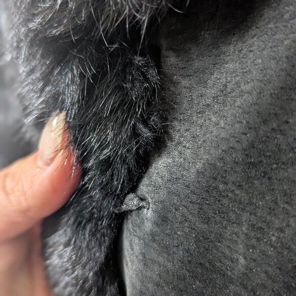 Utex  Black Suede Winter Coat with Rabbit Fur  Medium - Picture 7 of 7